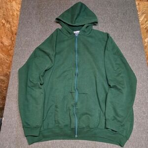 Vintage 80s Blank Zip Up Hoodie Mens XL Green Heavyweight Talon Zipper